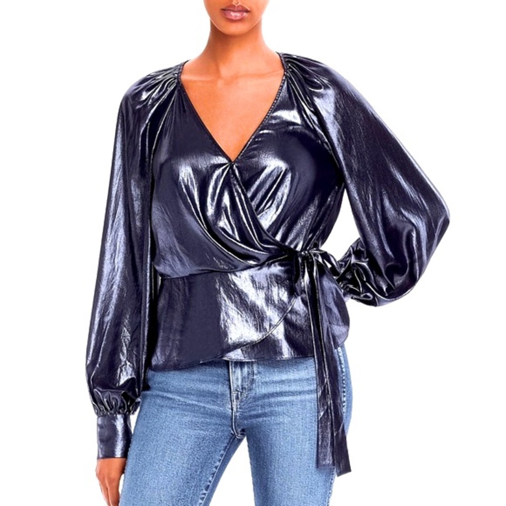 NWT midnight navy night sky luxe wrap front dressy event Sheridan